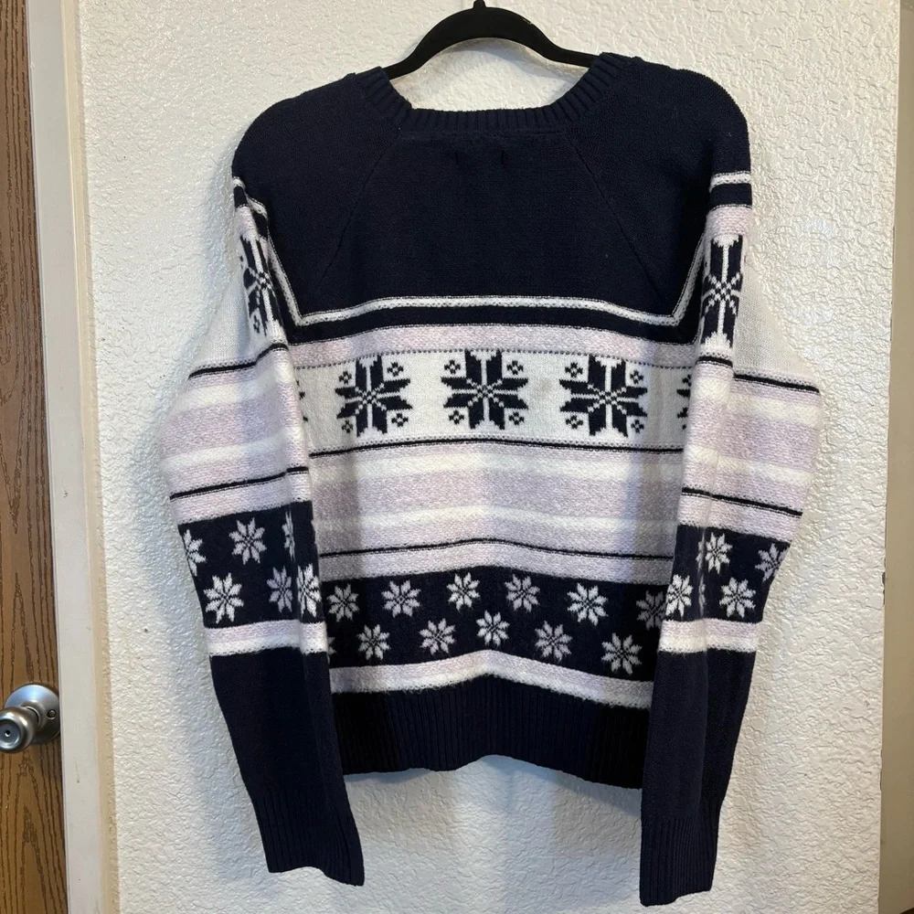 Bearpaw Textured Jacquard Pullover Sweater Women's XXL‎ Navy Blue Snowflake Cozy